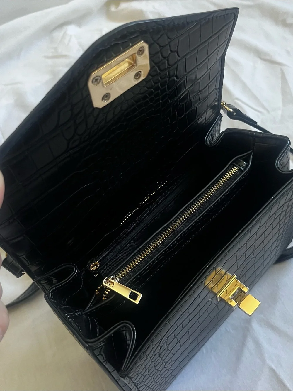 Victoria Hayde London Black Croc-Embossed Top-Handle Satchel